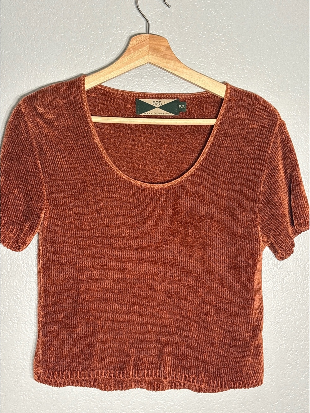 Y2K 90s cropped top chenille . Made in USA.